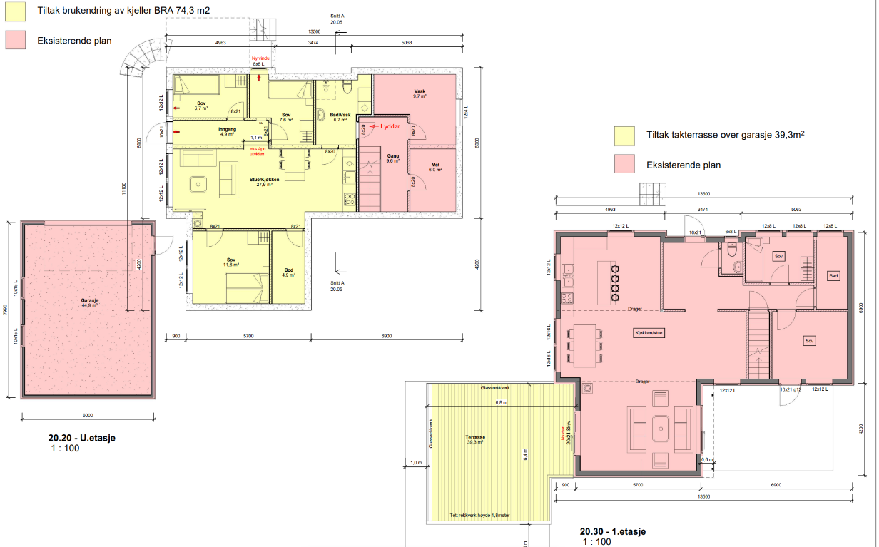 Planløsning – Sandnes 2025 Fleksible soner og uteplass over garasjen, utført av Cinzah Tegne Kontor.