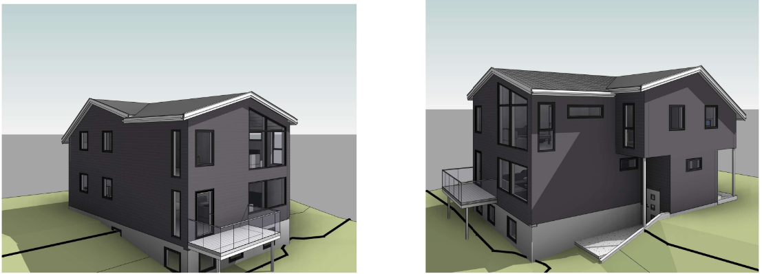 Visualisering – Tromsø 2025 Bildet viser huset fra 1952 visualisert med et moderne og attraktivt uttrykk, basert på eksisterende tegninger og kundens ønsker, utført av Cinzah Tegne Kontor.