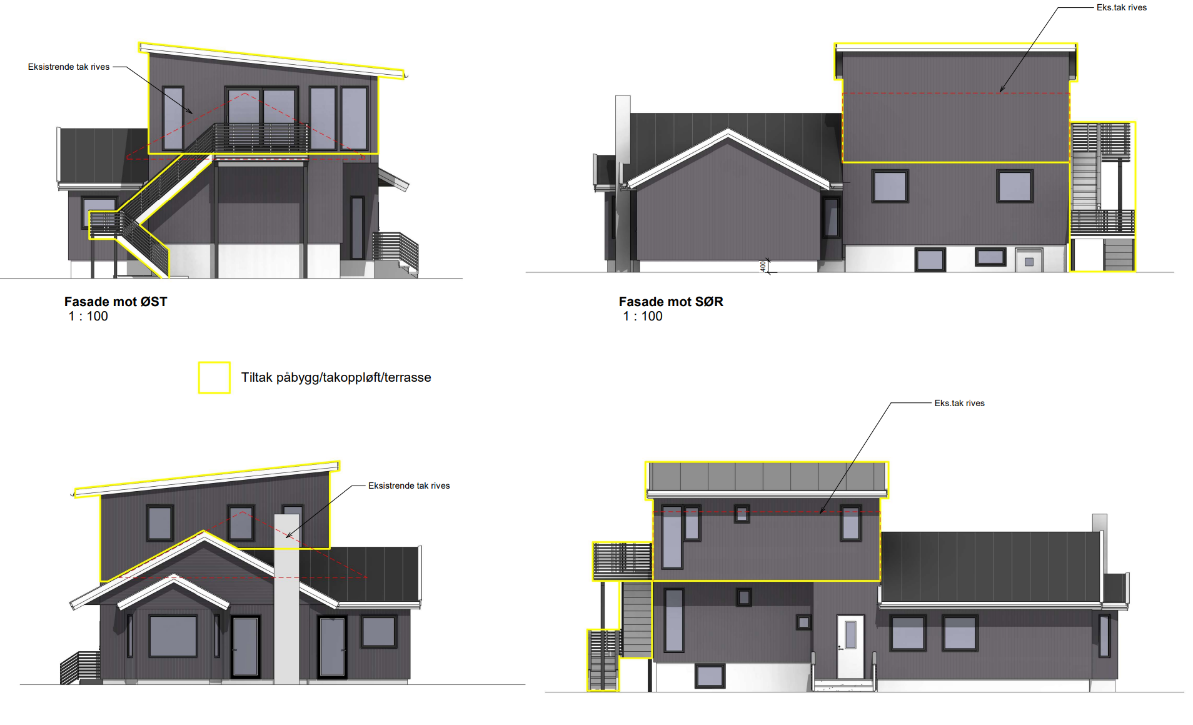 Prosjekt 2026 – Sandnes : Cinzah Tegnekontor har visualisert eksisterende hus med skråtak og omformet det til en moderne og attraktiv bolig med pulttak. Prosjektet ble utført i 2026, med fokus på funksjon, estetikk og bedre utnyttelse av rom.