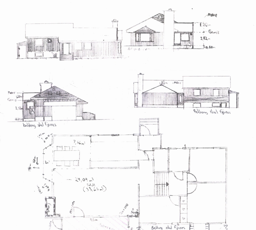 Cinzah Tegnekontor har visualisert eksisterende hus med skråtak og omformet det til en moderne og attraktiv bolig med pulttak. Plansløsningen er oppdatert fra de originale tegningene for å gi bedre funksjon og utnyttelse av rom. Prosjektet ble utført i 2026 med fokus på estetikk og kvalitet.