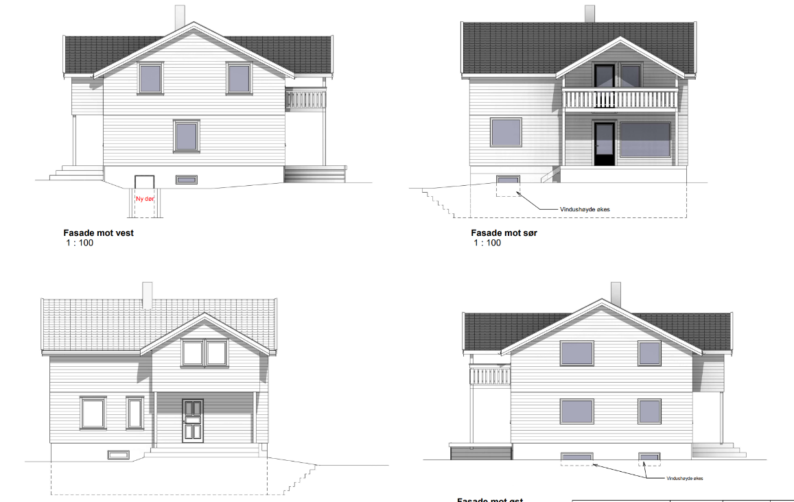 Dette viser den oppdaterte fasaden etter modernisering, påbygg og ny plansløsning, utført av Cinzah Tegnekontor. Prosjektet gir boligen et moderne uttrykk og forbedret funksjonalitet.