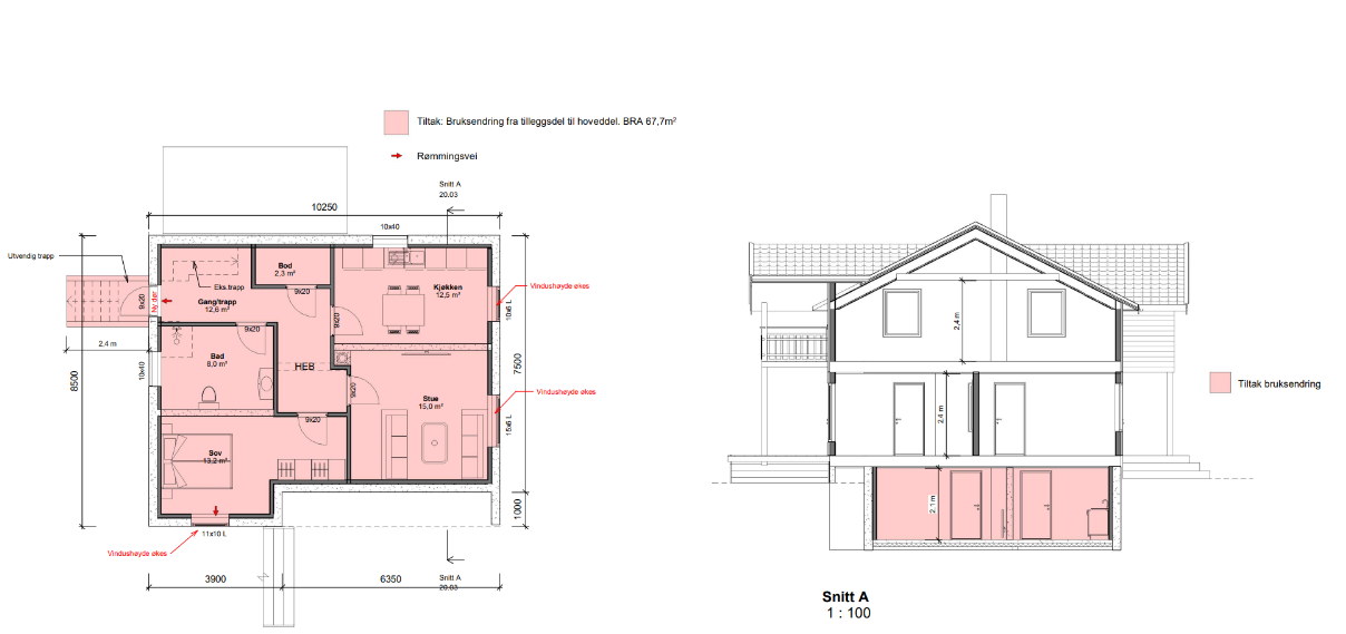Ny plansløsning – Prosjekt 2026, Skien Dette viser den oppdaterte plansløsningen, utført i 2026 av Cinzah Tegnekontor, som gir bedre funksjon, lysinnslipp og moderne romflyt i boligen.